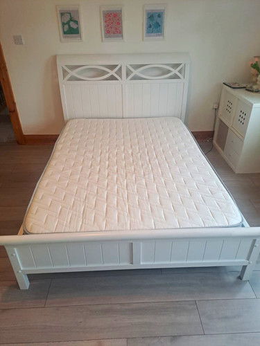 White painted wood double bed - painted,