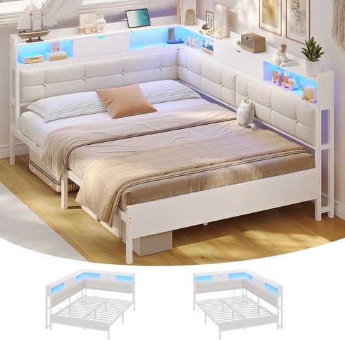 Double bed with - double, led