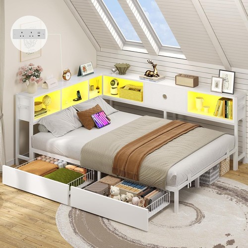 4ft6 double bed frame withled - bed,