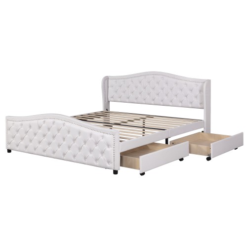 White faux leather double bed - white,