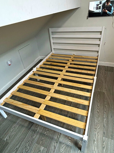 Double white wood bed frame - wood,