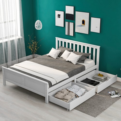 4ft6 double bed frame - bed, wooden