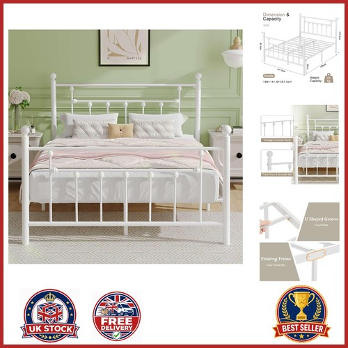 White metal double bed - white,