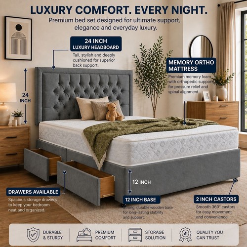 Plush divan bed set - bed, with