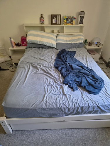White wooden double bed frame - wooden,
