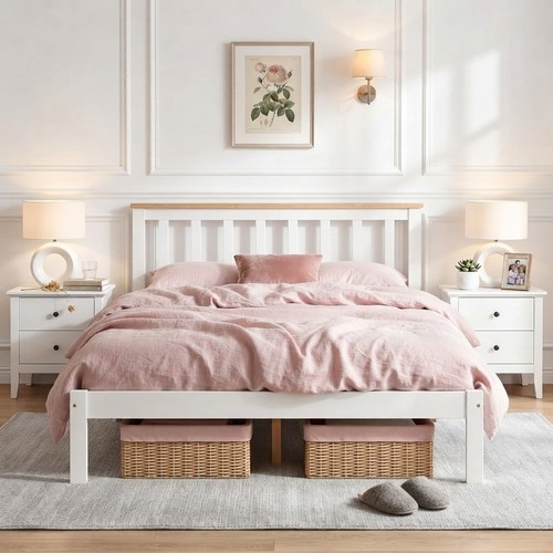 Durable solid pine double bed - pine,