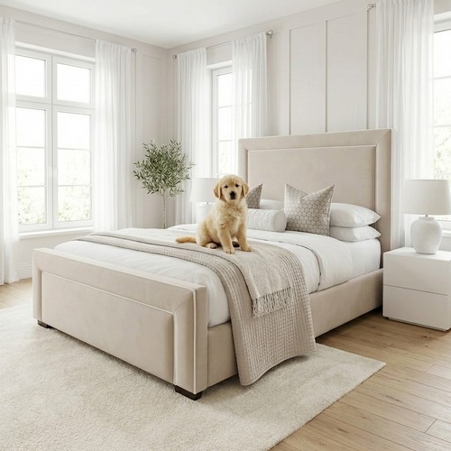 White piping bed frame - piping, plush