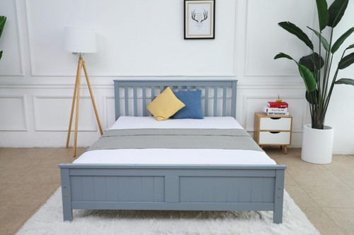 Grey wooden bed - wooden, with/