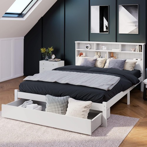 Double bed frame white 4ft6 - white,