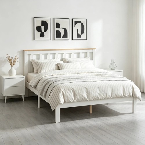 Panana white grey double bed - white,