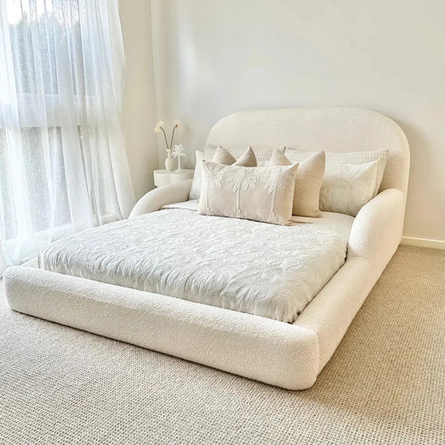 Boucle upholstered kids bed - boucle,