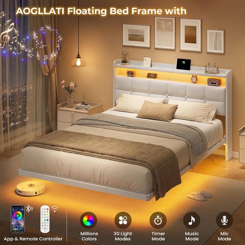4ft6 floating double bed frame - double,
