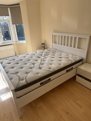 White double wooden - bed, frame