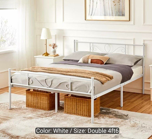 White metal double bed frame - bed,