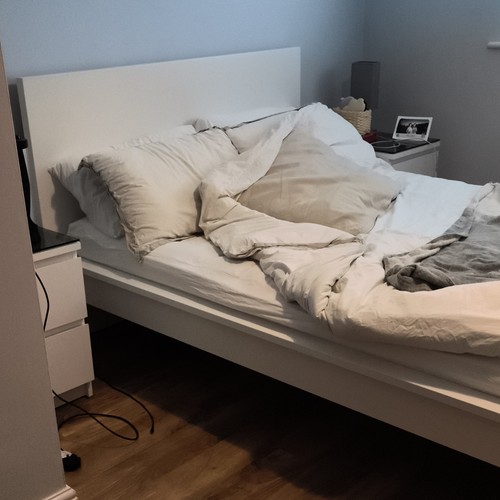 White wooden double bed frame - double,